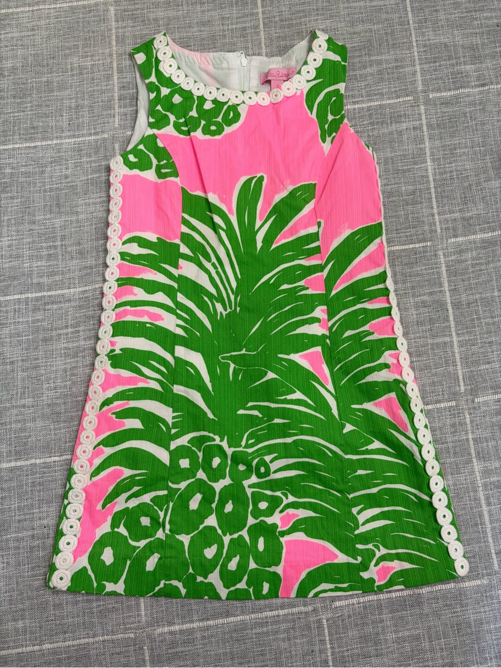 Lilly Pulitzer Pink and Green Floral Shift Dress with Pineapple